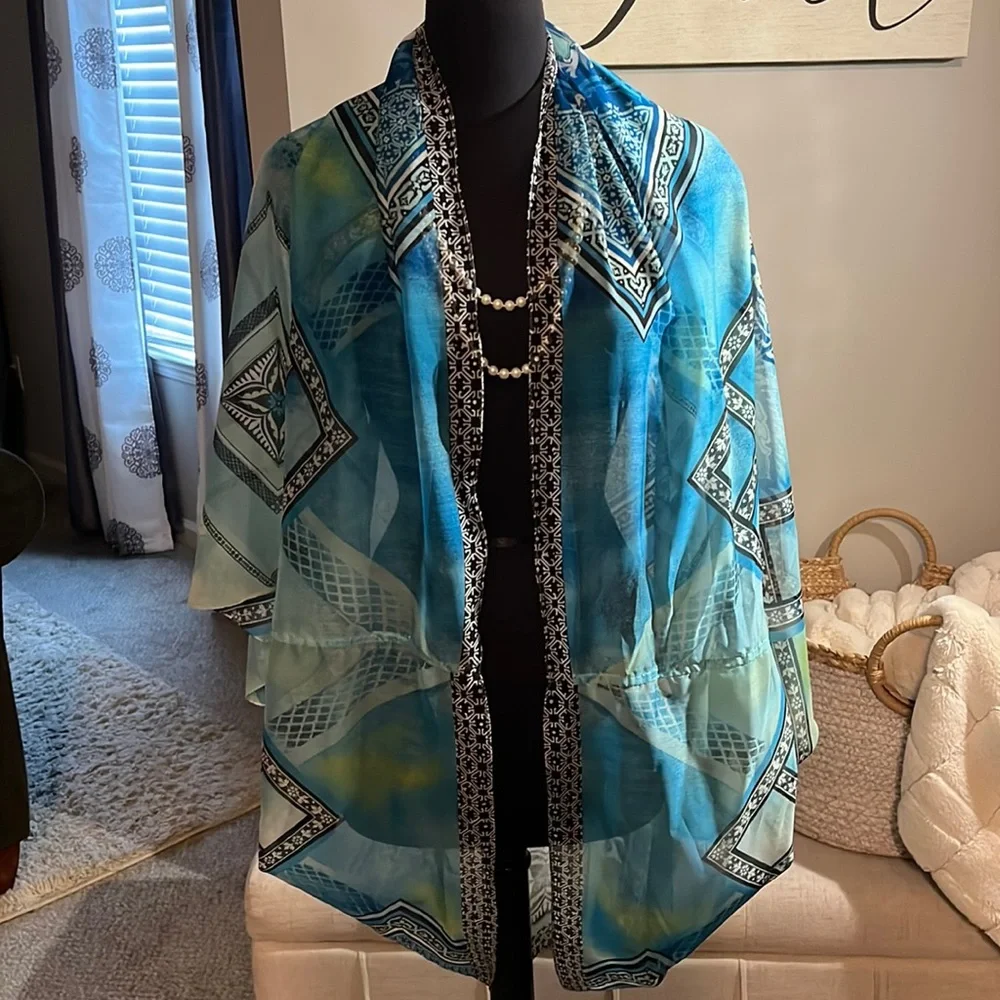 Lightweight Chiffon Blue Patterned Women’s Shawl Wrap
